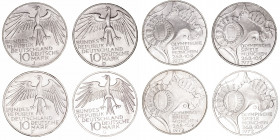 Monedas Extranjeras
Alemania
10 Marcos. AR. 1972. Lote de 4 monedas. Olimpiada de Munich. Cecas D, F, G y J. KM.133. (EBC-).