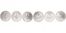 Monedas Extranjeras
Alemania
10 Marcos. AR. 1972. Lote de 3 monedas. Olimpiada de Munich. Cecas D, G y J. KM.135. (EBC-).