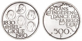 Monedas Extranjeras
Bélgica
500 Francos. AR. 1980. 150 Aniversario de la Independencia. 24.87g. KM.161a. EBC.
