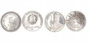 Monedas Extranjeras
Bulgaria
5 Leva. Cuproníquel. Lote de 2 monedas. 1982 Vladimir Dimitrov y 1988 Chiprovo Uprising. KM.140 y 167.1. EBC a EBC-.