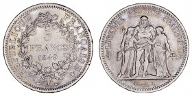 Monedas Extranjeras
Francia
5 Francos. AR. 1849 A. 24.83g. KM.756. Suave pátina. MBC.