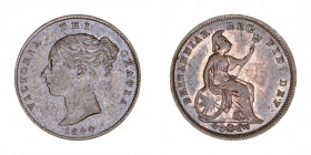 Monedas Extranjeras
Gran Bretaña Victoria
1/3 Farthing. AE. 1844. 1.51g. KM.743. Escasa así. MBC/MBC+.