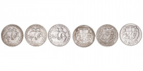 Monedas Extranjeras
Portugal
5 Escudos. AR. Lote de 3 monedas. 1942, 1947 y 1948. KM.581. MBC-.