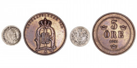 Monedas Extranjeras
Suecia
Lote de 2 monedas. AR/AE. 5 Ore 1891 y 10 Ore 1855. KM.683 y 757. MBC+ a MBC-.