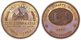 Medallas
Medalla. AE. 1960. Stadtsparkasse Frankfurt am Main 100 Jahre (1860-1960). 16.06g. 33.00mm. EBC-.