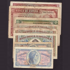 Billetes
Guerra Civil-Zona Republicana, Banco de España
Lotes de Conjunto
Lote de 8 billetes. 5 y 10 Pesetas 1935 (2), 50 Céntimos 1937 (2) y 2 Pes...