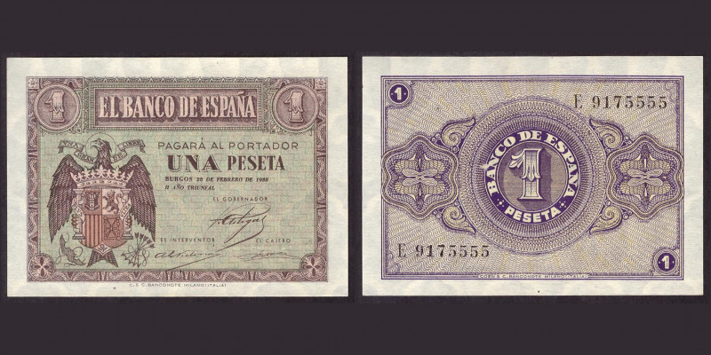 Billetes
Francisco Franco, Banco de España
1 Peseta. Burgos, 28 febrero 1938. ...