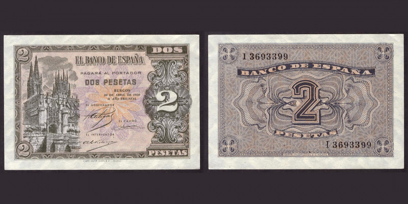 Billetes
Francisco Franco, Banco de España
2 Pesetas. Burgos, 30 abril 1938. S...