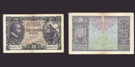 Billetes
Francisco Franco, Banco de España
25 Pesetas. 9 enero 1940. Serie E. ED.436a. MBC-/BC.