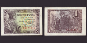 Billetes
Francisco Franco, Banco de España
1 Peseta. 21 mayo 1943. Serie C. ED.447a. EBC+.