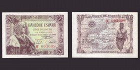 Billetes
Francisco Franco, Banco de España
1 Peseta. 15 junio 1945. Serie M. ED.448a. (SC-/EBC+).
