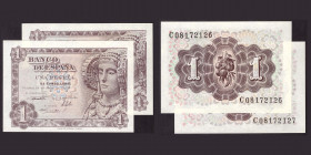 Billetes
Francisco Franco, Banco de España
1 Peseta. 19 junio 1948. Serie C. Pareja correlativa. ED.457a. SC.