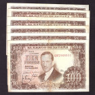 Billetes
Francisco Franco, Banco de España
100 Pesetas. 7 abril 1953. Lote de 6 billetes. Series. ED.464b. MBC- a BC-.