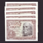 Billetes
Francisco Franco, Banco de España
1 Peseta. 22 julio 1953. Serie R. Lote de 5 billetes correlativos. ED.465a. SC.