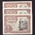 Billetes
Francisco Franco, Banco de España
1 Peseta. 22 julio 1953. Lote de 3 billetes. Series. ED.465a. EBC a MBC.