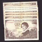 Billetes
Francisco Franco, Banco de España
100 Pesetas. 19 noviembre 1965. Lote de 9 billetes. Series. ED.470a. BC+ a RC.
