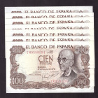 Billetes
Francisco Franco, Banco de España
100 Pesetas. 17 noviembre 1970. Lote de 7 billetes. Series. ED.472c. MBC+ a MBC.