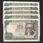 Billetes
Francisco Franco, Banco de España
1000 Pesetas. 17 septiembre 1971. Lote de 5 billetes. Series. ED.474b. MBC- a BC.