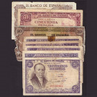 Billetes
Francisco Franco, Banco de España
Lotes de Conjunto
Lote de 8 billetes. 25 Pesetas 1946 y 1954 (4), 50 Pesetas 1938 y 1951 y 100 Pesetas 1...