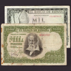 Billetes
Francisco Franco, Banco de España
1000 Pesetas. Lote de 2 billetes. 1951 y 1965. BC+ a RC.