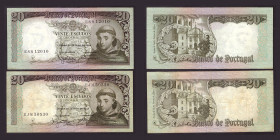 Billetes
Billetes Extranjeros
Portugal. Lote de 2 billetes. 20 Escudos. 26 Mayo 1964. P.167b. EBC a MBC.