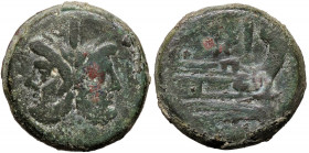 ROMANE REPUBBLICANE - ANONIME - Monete con simboli o monogrammi (211-170 a.C.) - Asse - Testa di Giano /R Prua di nave a d.; sopra, una corona Cr. 110...