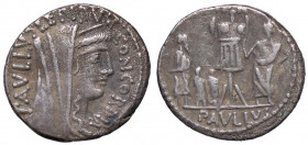 ROMANE REPUBBLICANE - AEMILIA - L. Aemilius Lepidus Paullus (62 a.C.) - Denario - Testa della Concordia a d. /R Lucius Aemiliu Paullus stante a s. di ...
