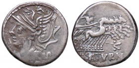 ROMANE REPUBBLICANE - APPULEIA - L. Appuleius Saturninus (104 a.C.) - Denario - Testa di Roma a s. /R Saturno su quadriga verso d. B. 1; Cr. 317/3b (A...