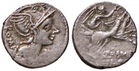 ROMANE REPUBBLICANE - FLAMINIA - L. Flaminius Chilo (109-108 a.C.) - Denario - Testa di Roma a d. /R La Vittoria su biga verso d. B. 1; Cr. 302/1 (AG ...