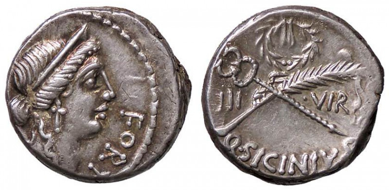 ROMANE REPUBBLICANE - SICINIA - Q. Sicinius (49 a.C.) - Denario - Testa della Fo...