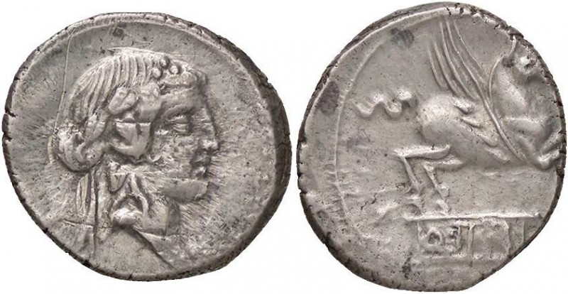 ROMANE REPUBBLICANE - TITIA - Q. Titius (90 a.C.) - Denario - Testa di Bacco a d...