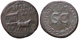 ROMANE IMPERIALI - Livia (moglie di Augusto) - Sesterzio - Carpentum trainato da due mule verso d. /R SC entro corona C. 6 (15 Fr.) (AE g. 22,54) Ex I...