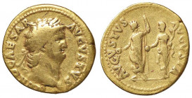 ROMANE IMPERIALI - Nerone (54-68) - Aureo - Testa laureata a d. /R Nerone con scettro e patera, Livia con patera e cornucopia, stanti a s. C. 42 (AU g...