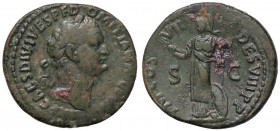ROMANE IMPERIALI - Domiziano (81-96) - Asse - Testa laureata a d. /R Pallade stante a s. con fulmine e lancia; ai suoi piedi uno scudo C. 557 (AE g. 9...