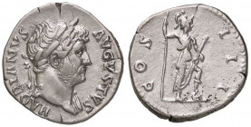 ROMANE IMPERIALI - Adriano (117-138) - Denario - Testa laureata a d. /R Il Valore stante a d. con lancia e parazonium posa un piede su un elmo C. 353;...