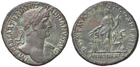 ROMANE IMPERIALI - Adriano (117-138) - Sesterzio - Busto laureato a d. /R L'Abbondanza stante a s. con spighe e cornucopia, a s. un modio con spighe, ...