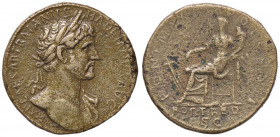 ROMANE IMPERIALI - Adriano (117-138) - Sesterzio - Busto laureato a d. /R La Fortuna stante a s. con timone su globo e cornucopia C. 748 (AE g. 22,31)...