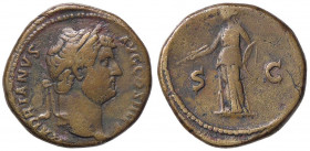 ROMANE IMPERIALI - Adriano (117-138) - Asse - Busto laureato a d. /R Diana stante a s. con arco e freccia C. 1365 (AE g. 14,67)
BB