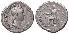 ROMANE IMPERIALI - Sabina (moglie di Adriano) - Denario - Busto drappeggiato e diademato a d. /R La Concordia seduta a s. con patera e scettro C. 25; ...