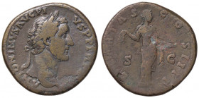 ROMANE IMPERIALI - Antonino Pio (138-161) - Sesterzio - Testa laureata a d. /R La Libertà stante a d. con berretto e tende la mano s. C. 535 (AE g. 24...