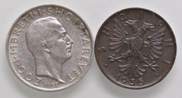 ESTERE - ALBANIA - Zogu I (1925-1939) - Franco 1937 Mont. 62 AG Assieme a 2 qindar 1935 - Lotto di 2 monete
med. SPL