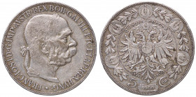 ESTERE - AUSTRIA - Francesco Giuseppe (1848-1916) - 5 Corone 1907 Kr. 2807 AG Sulla moneta millesimo 1900 Colpetto
bel BB