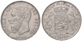 ESTERE - BELGIO - Leopoldo II (1865-1909) - 5 Franchi 1873 Kr. 24 AG
qSPL/SPL