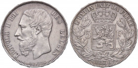 ESTERE - BELGIO - Leopoldo II (1865-1909) - 5 Franchi 1876 Kr. 24 AG
BB+