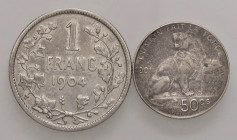 ESTERE - BELGIO - Leopoldo II (1865-1909) - Franco 1904 Kr. 56.2 AG Assieme a 50centimme 1901 - Lotto di 2 monete
MB+÷qSPL