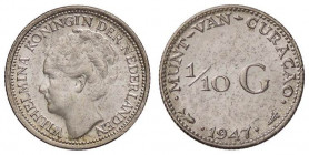 ESTERE - CURACAO - Guglielmina (1890-1948) - 1/10 di Gulden 1947 Kr. 43 AG
FDC