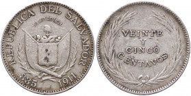 ESTERE - EL SALVADOR - Repubblica - 25 Centavos 1911 AG
BB
