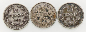 ESTERE - FINLANDIA - Alessandro III (1881-1894) - 50 Pennia 1890-1891-1893 AG Lotto di 3 monete
med. BB