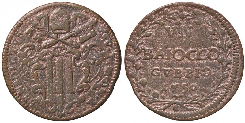 ZECCHE ITALIANE - GUBBIO - Benedetto XIV (1740-1758) - Baiocco 1750 A. X ìMunt. ...