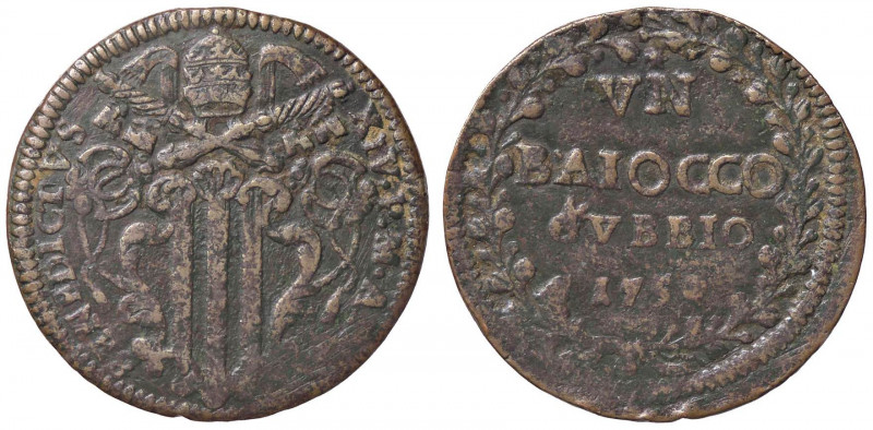 ZECCHE ITALIANE - GUBBIO - Benedetto XIV (1740-1758) - Baiocco 1750 A. X ìMunt. ...